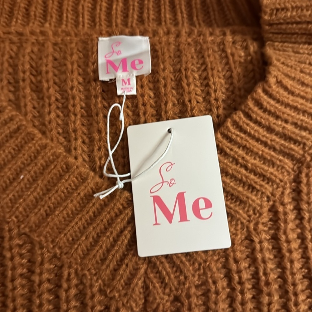 NWT Rust Cable Knit V Neck Floral Embroidered Bubble Sleeve Size Medium - Picture 14 of 16